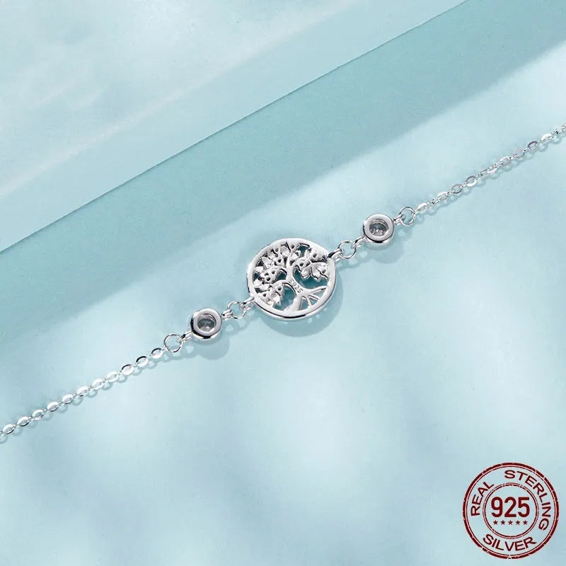 S925 sterling silver bracelet with white gold plating, 15+6cm chain and 1.1cm lucky tree pendant, SCB288