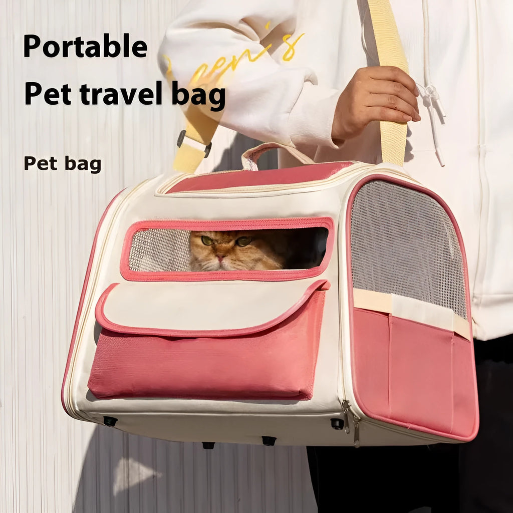 See through breathable large capacity pet bag foldable travel carrier for small pets in blue
