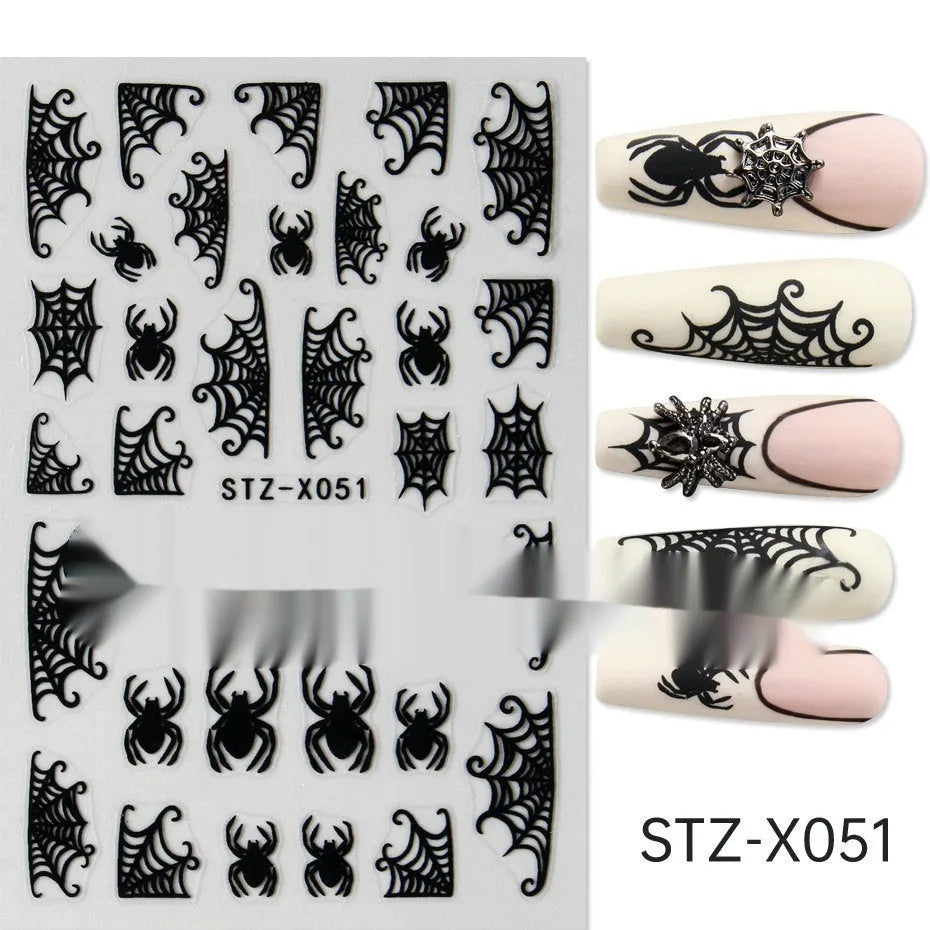 Black and silver striped cartoon pattern nail stickers with plastic application tool