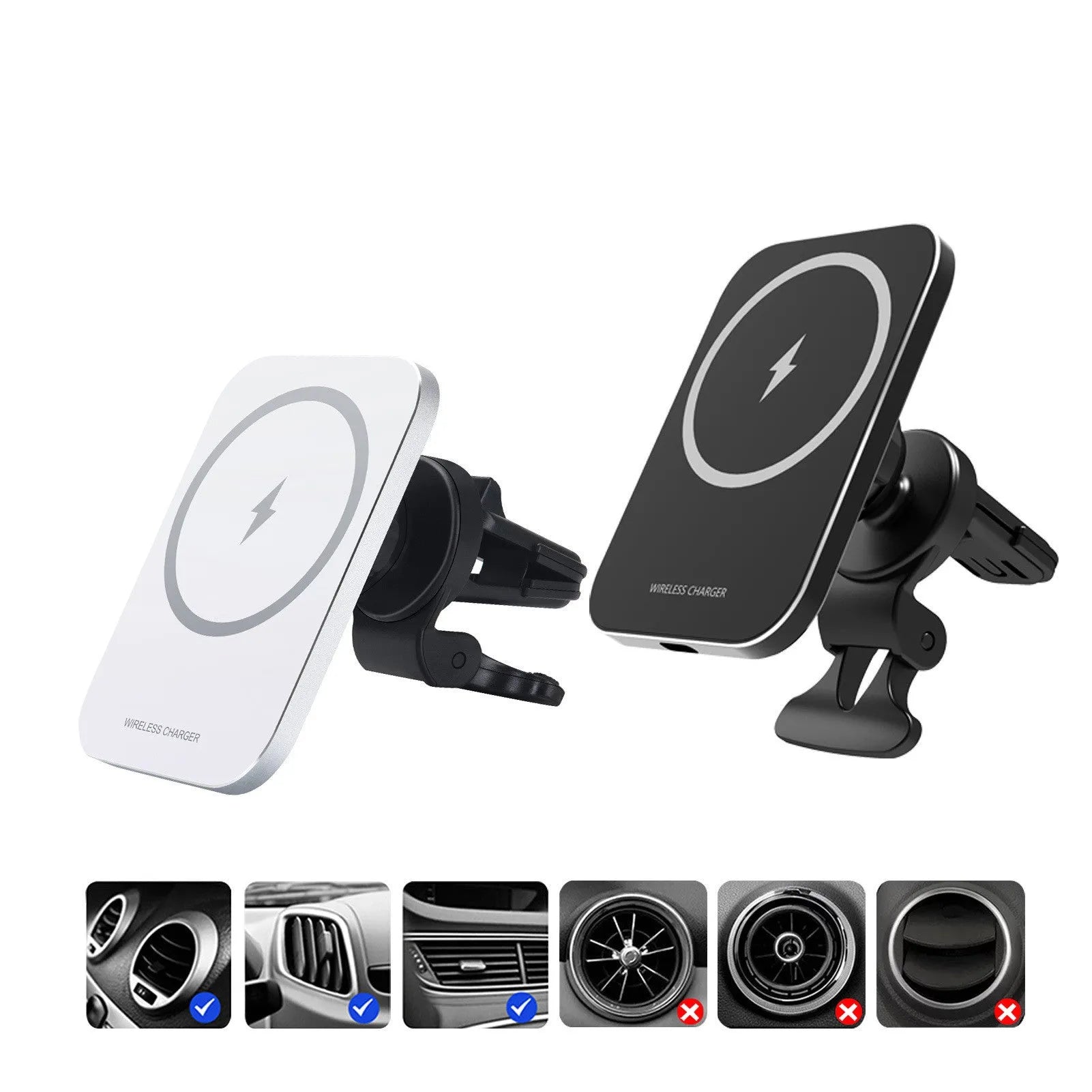Magnetic wireless car phone charging holder for Apple iPhone 12 with 15W fast charging
