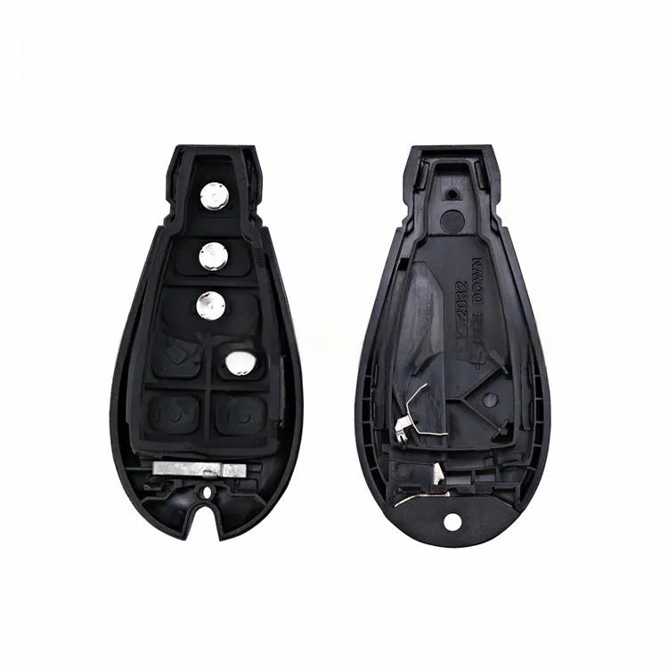 White replacement plastic shell for a Dodge Chrysler credit-card style smart car key fob.