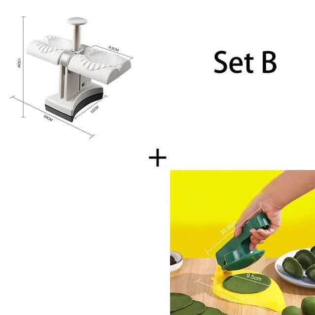 White double head dumpling mould with manual press mechanism and anti-slip rubber base
