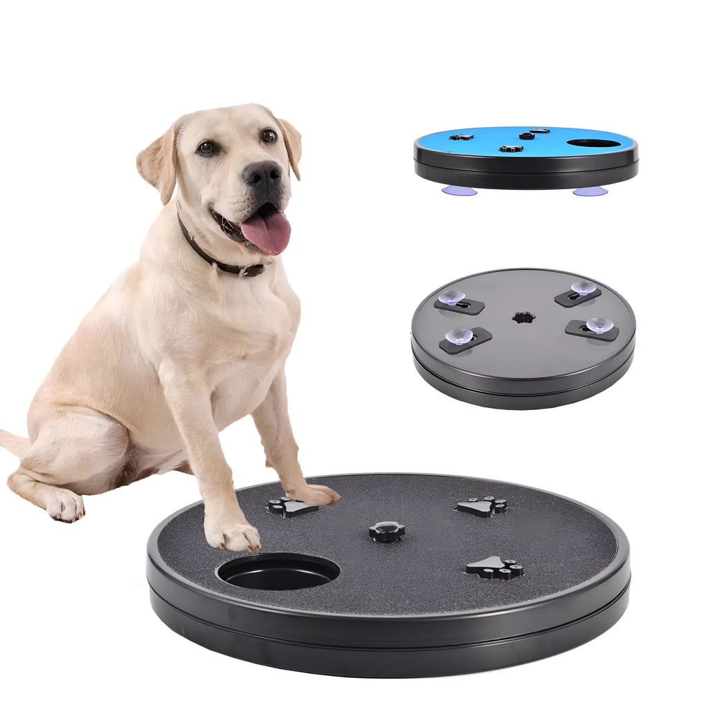 Square rotating dog nail file board with food compartments and suction cup base
