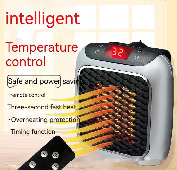 Wall-mounted mini fan heater with 800W PTC element 3-speed fan digital timer in gray