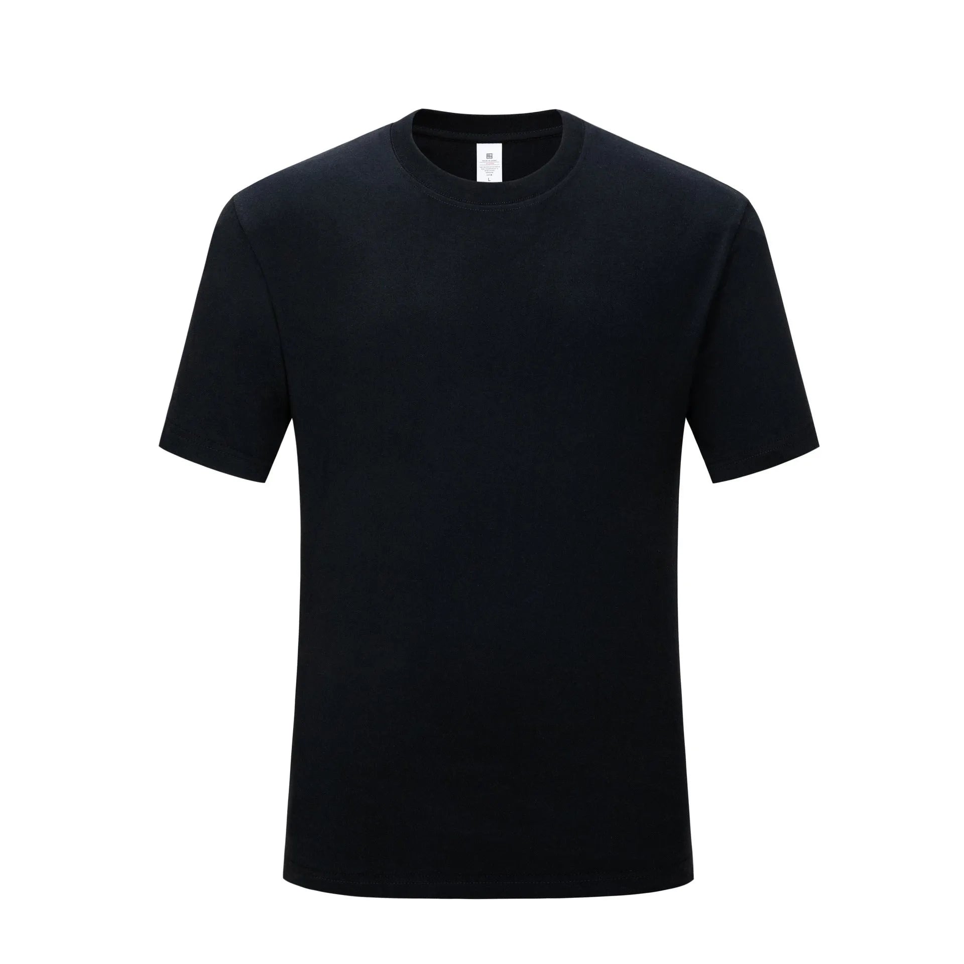 Men's solid black loose fit round neck cotton t-shirt laid flat