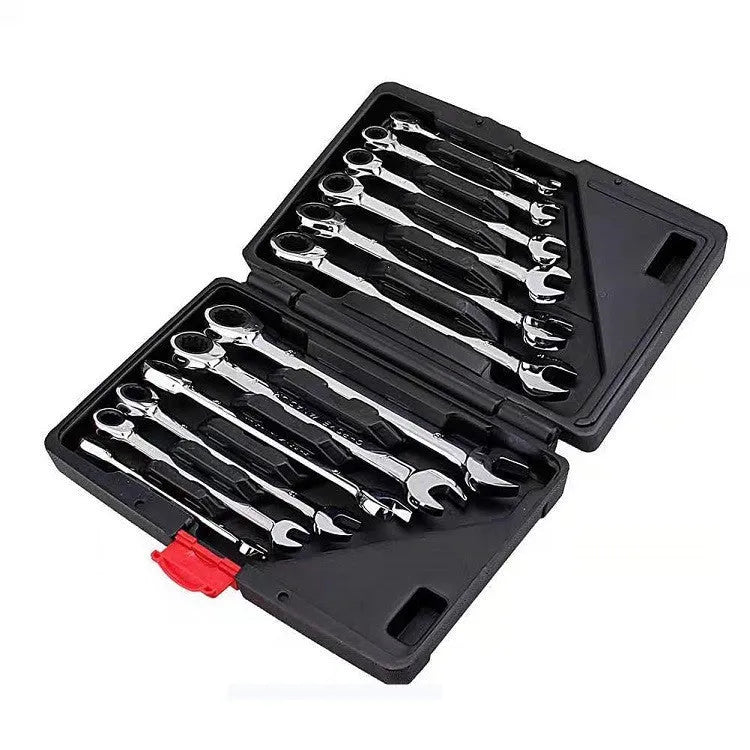 12-piece dual-purpose ratchet wrench set metric 8-19mm with nickel-plated 40CR steel movable and fixed heads
