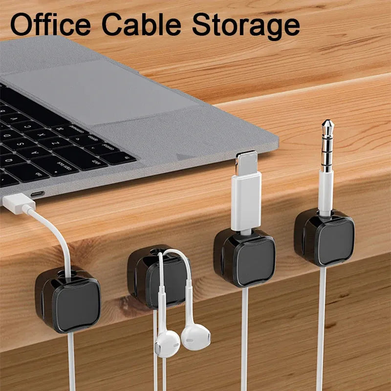 Magnetic cable clip under desk cable management organizer in black or white with adhesive backing