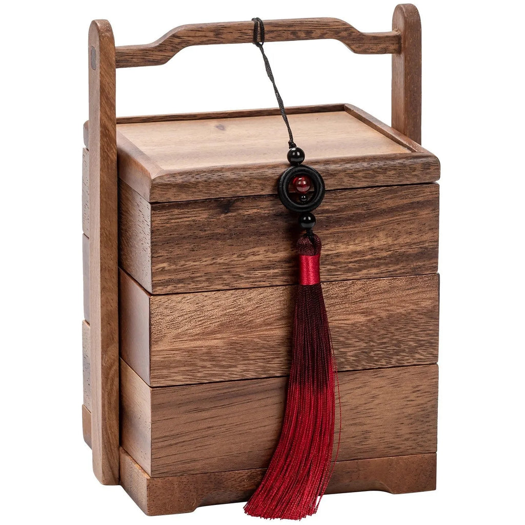 Solid wood snack candy tray in burlywood with multi-grid options and cover