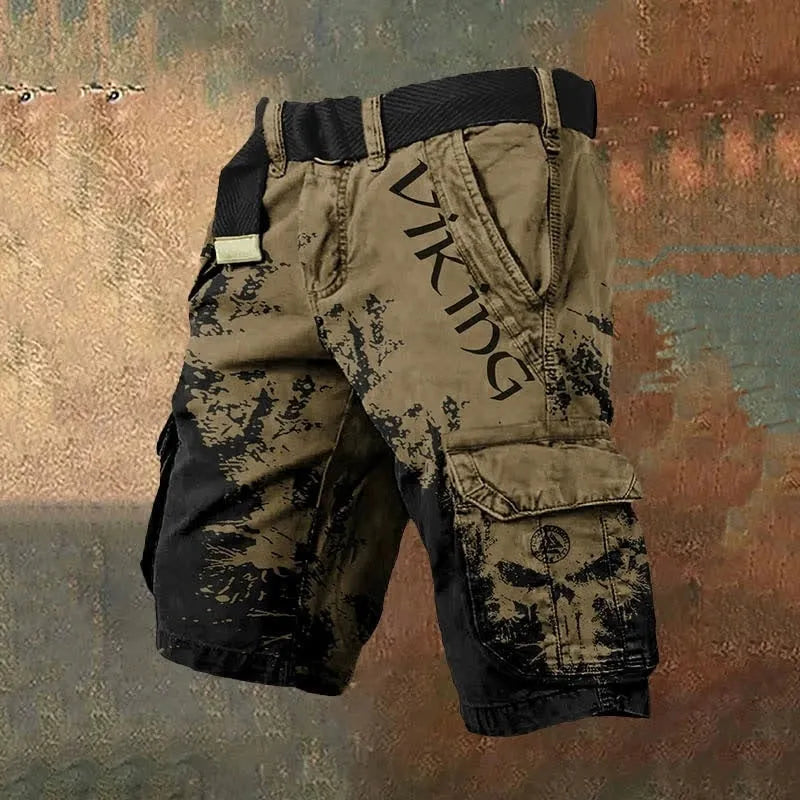 Men's black polyester shorts with a 3D digital printed pattern on the leg.