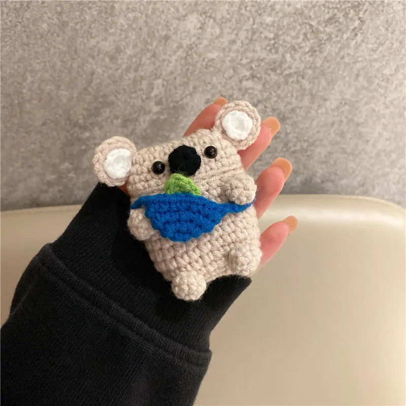 Hand-knitted koala bear design protective cover for Apple AirPods case.