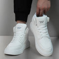 White men's casual round toe shoes with microfibre upper for autumn and winter.