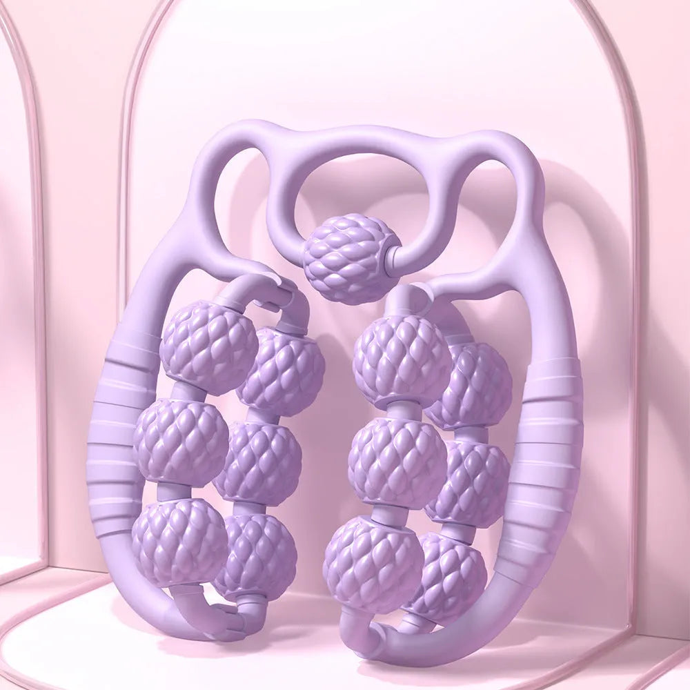 Bear double row ring clip leg massager showing ten three rounds massage points in autumn cherry pink colour