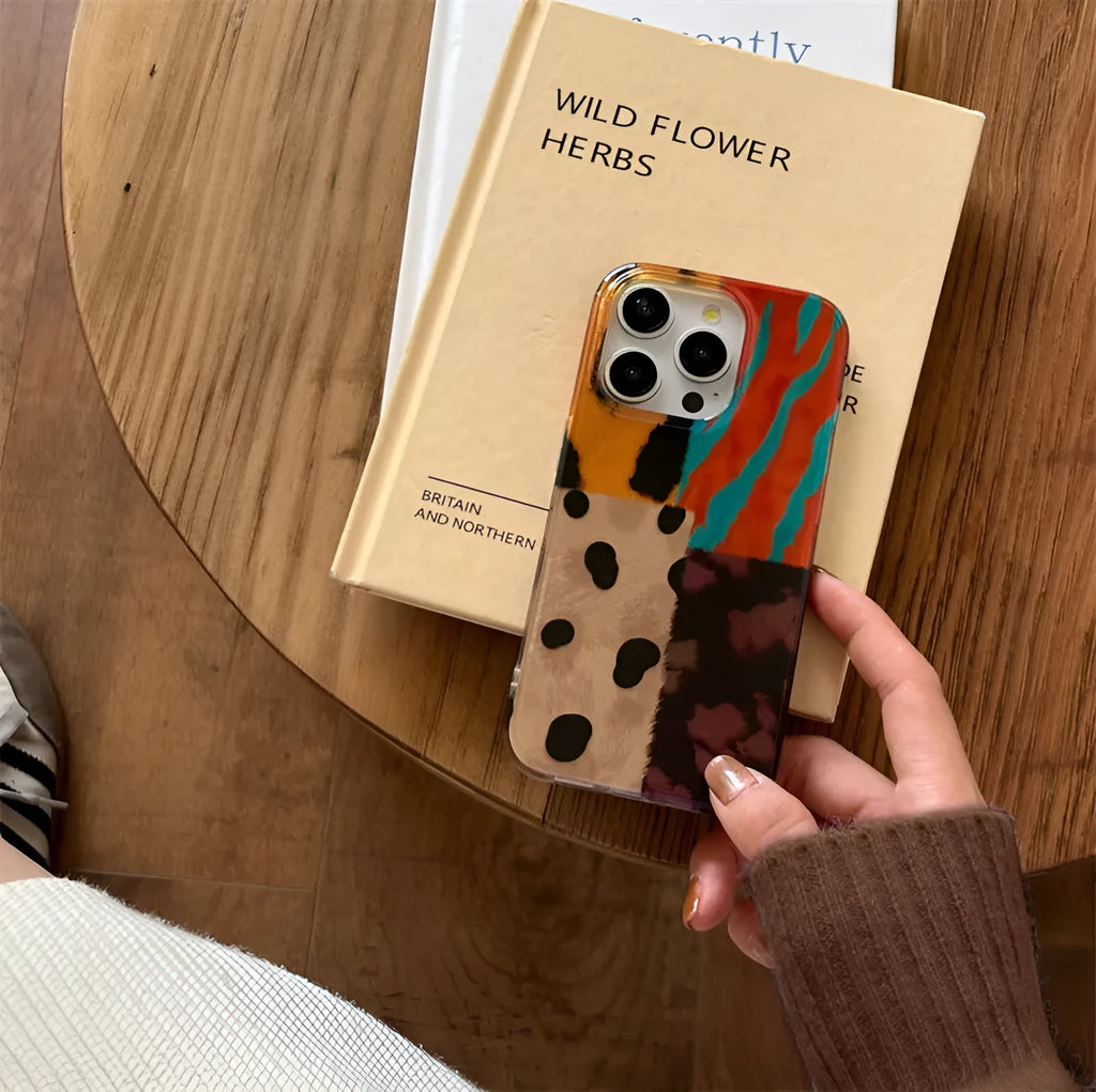 Silicone phone case with coloured mosaic leopard print in gradually varied pink for Apple iPhone