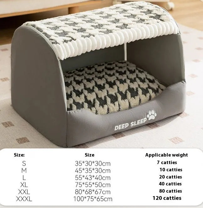 Enclosed dog bed with curved bear design and removable cover in multiple colour options