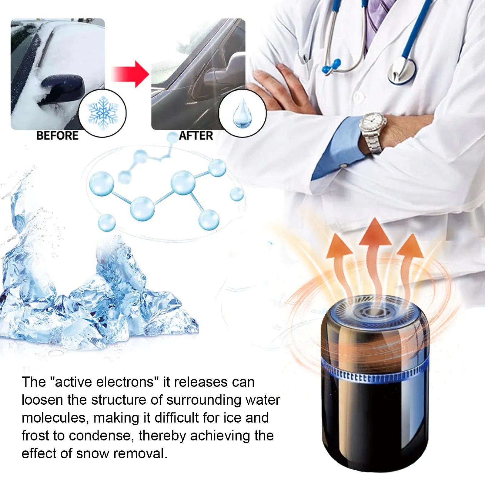 Compact handheld car windscreen defroster tool for melting ice and snow