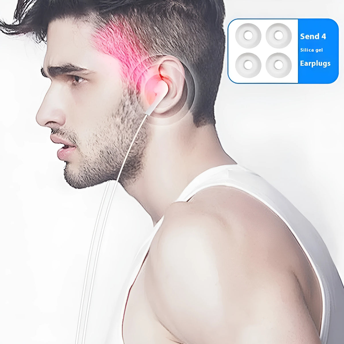 White portable 650nm laser otitis meter, 0.5W ABS ear physiotherapy device with button or touch pad control and silicone ear caps