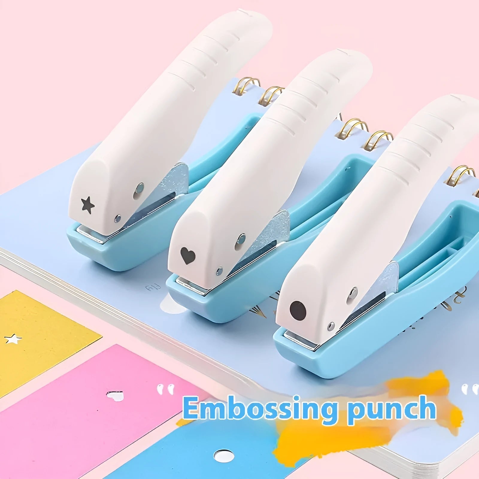 Small manual craft punching machine with interchangeable Love, Star, 4mm and 6mm round punch heads.