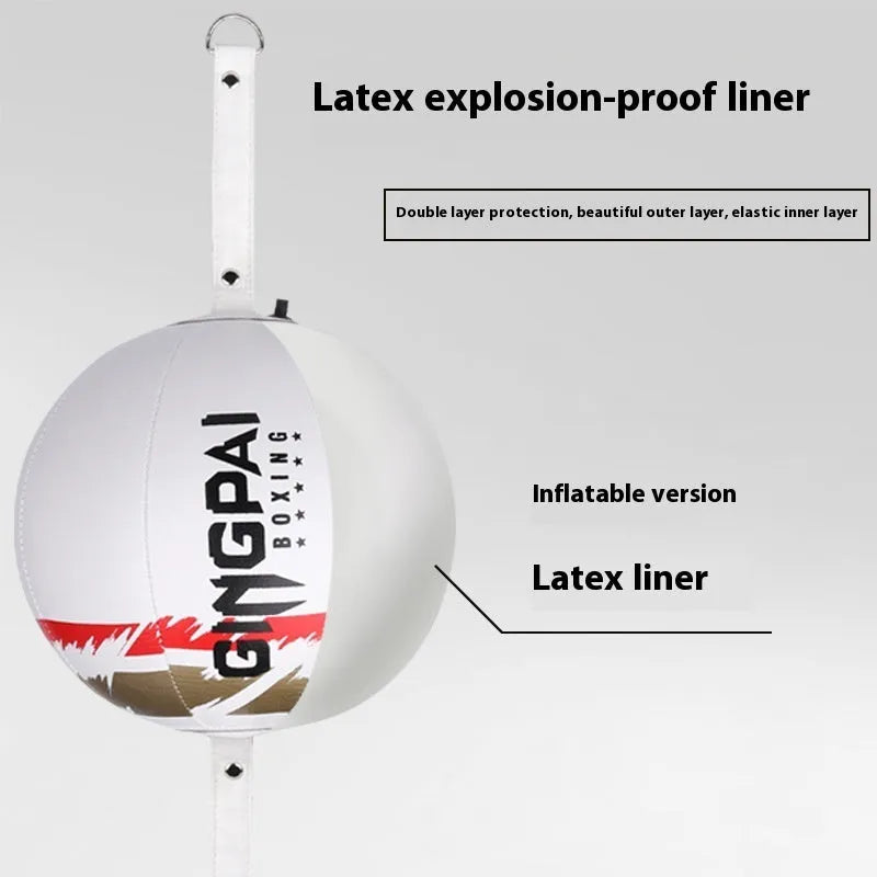 A black, black and green, or white PU leather hanging boxing speed ball for reaction training.
