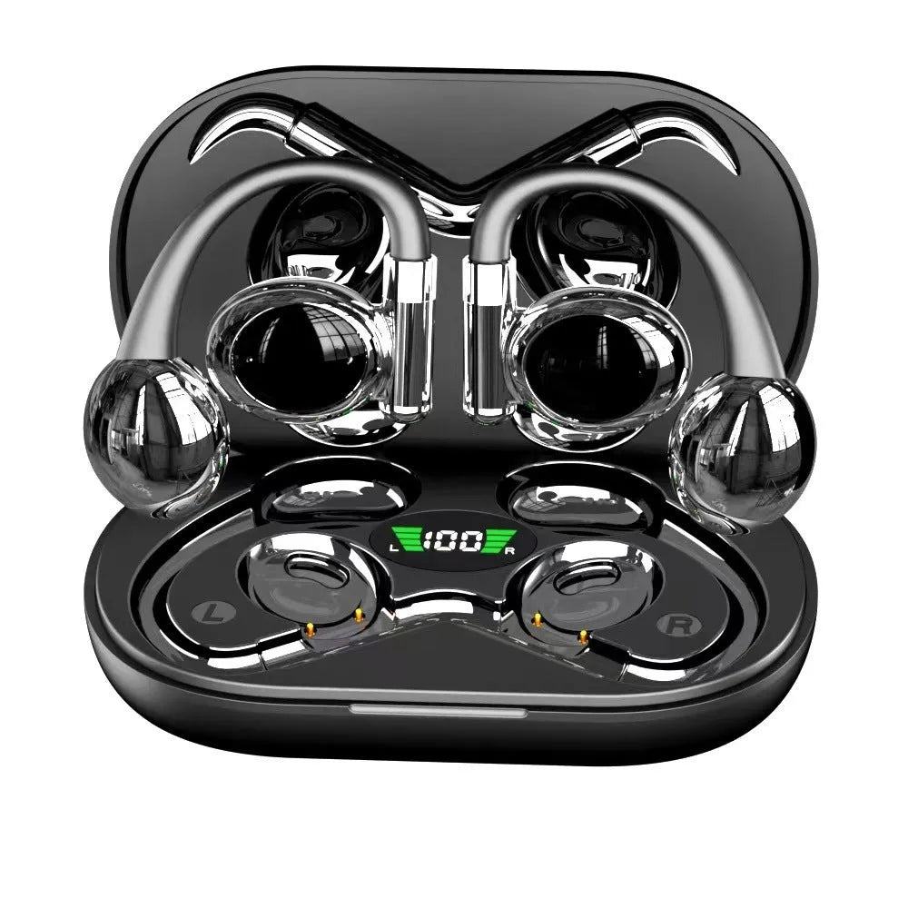 YYK-880 wireless noise reduction headset in black with bone conduction, digital display, USB charging