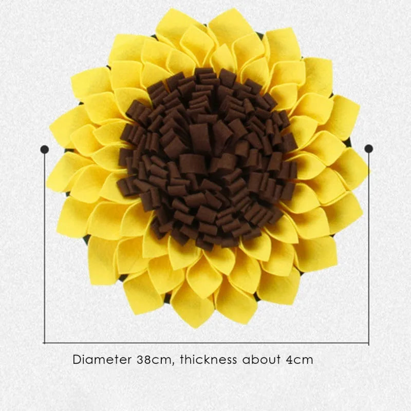 Yellow sunflower-shaped dog snuffle mat for slow feeding and nosework training