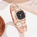 Women's alloy quartz watch with square or round case, Roman numeral or surface number dial, silver or rose gold finish, 10mm thick.