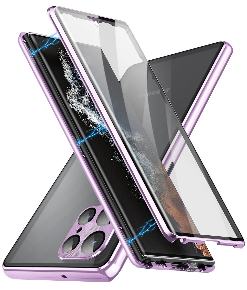Black Magnetic King aluminium phone case with a reflective mirror centre for Samsung Galaxy S24 Ultra.