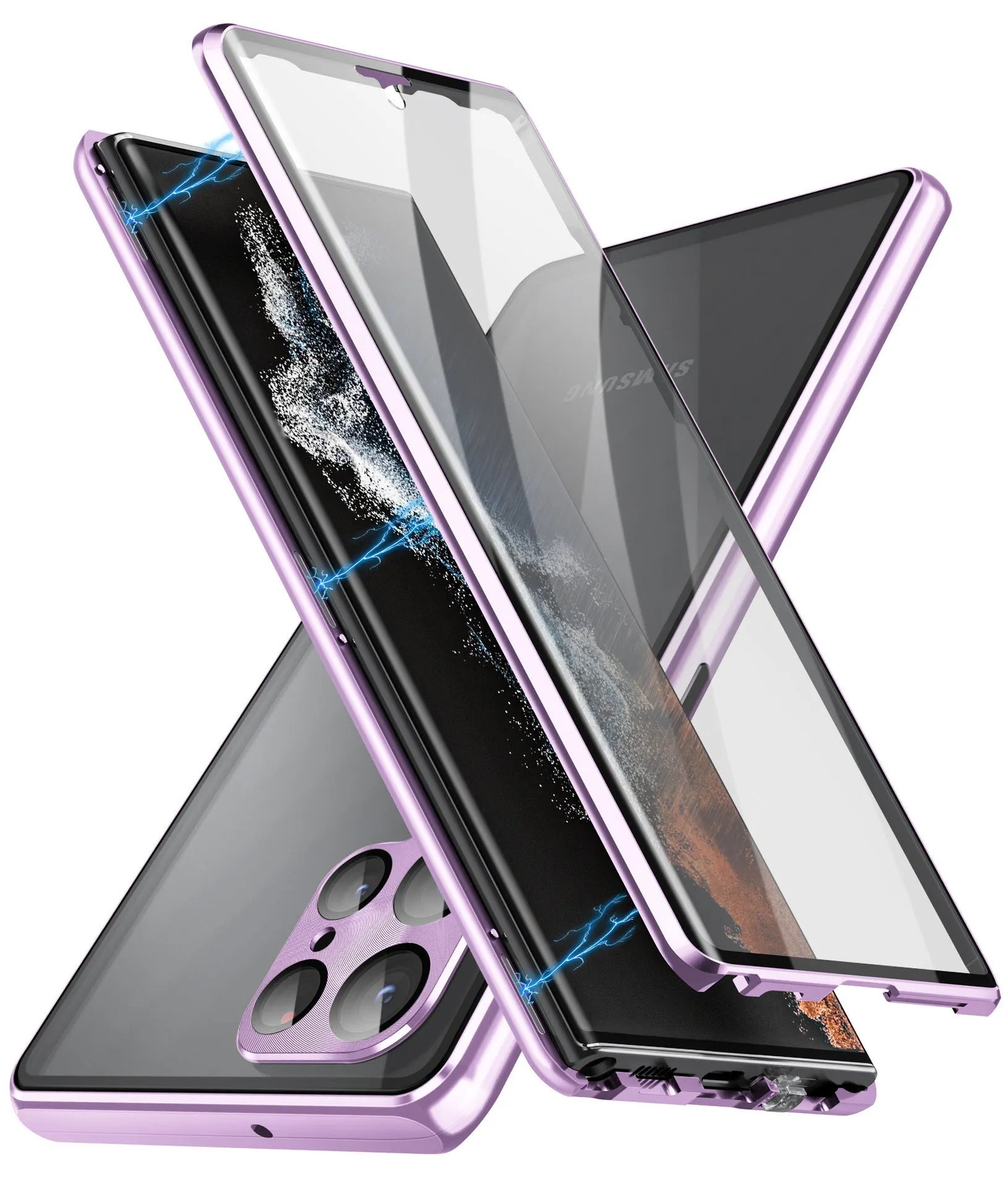 Black Magnetic King aluminium phone case with a reflective mirror centre for Samsung Galaxy S24 Ultra.