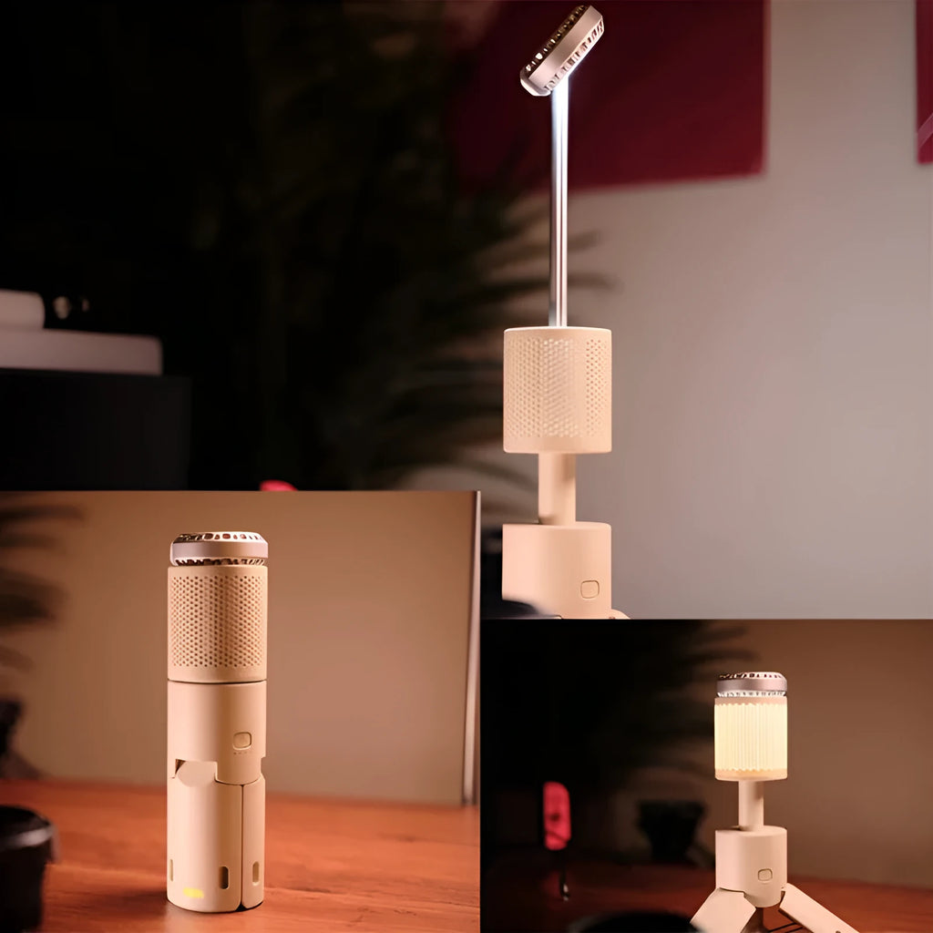 Portable LED camping lantern in off white colour with button switch