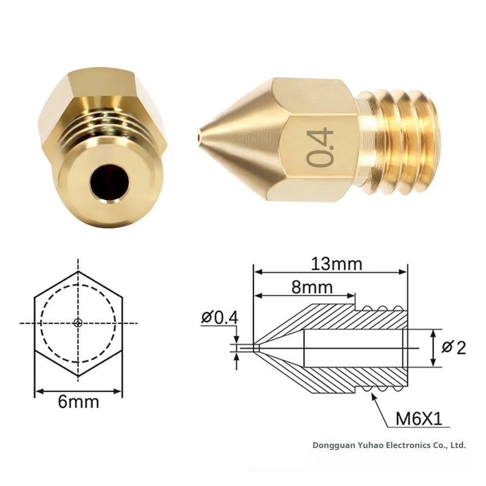 MK8 brass 0.4mm nozzle and stainless steel cleaning pin for 3D printer maintenance.