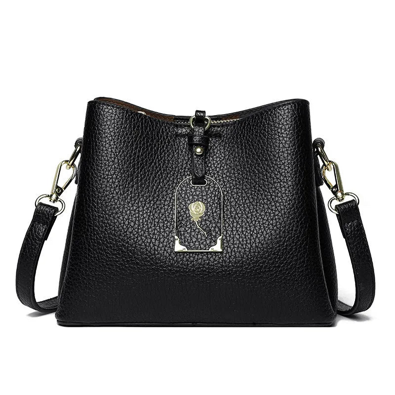 High-texture PU shoulder crossbody bag with sandwich pocket, 21x17x10cm, in brown, khaki, gray, apricot, and black