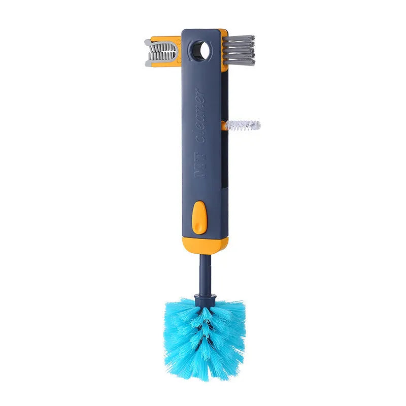 Blue and grey 4-in-1 multifunctional cup cleaning brush set with U-shaped silicone head and gap cleaning tools