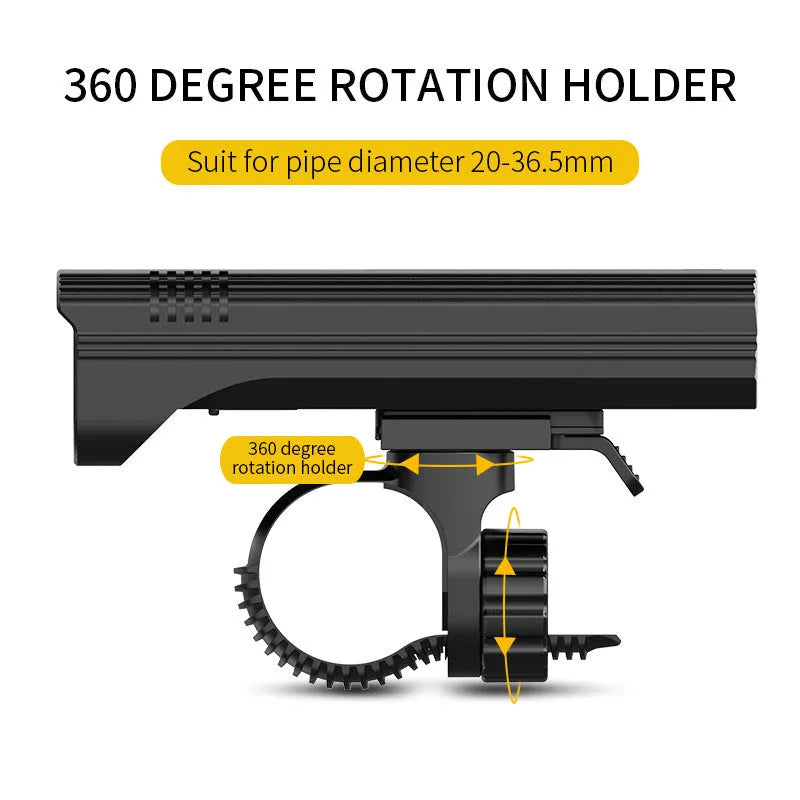 Black KX12DF digital display bicycle headlight with USB port mounted on a 360-degree bracket.