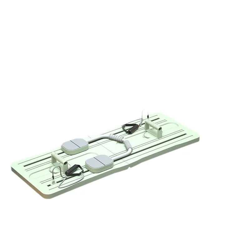 Purple foldable fitness belly board for abdominal exercises on a home floor