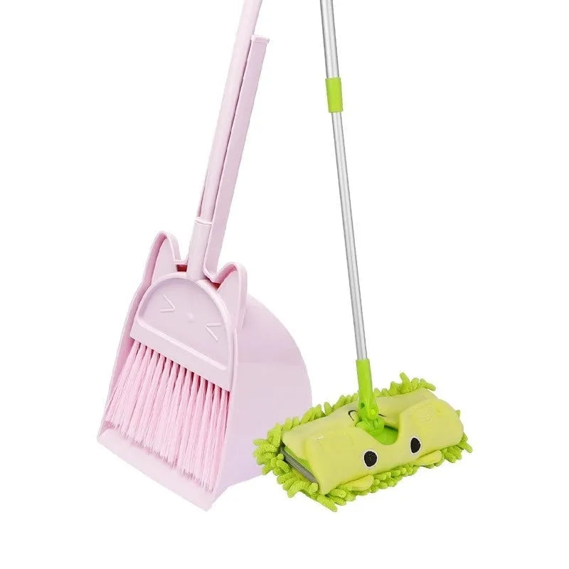 Purple plastic broom and dustpan set with non-stick rotating brush and built-in holder