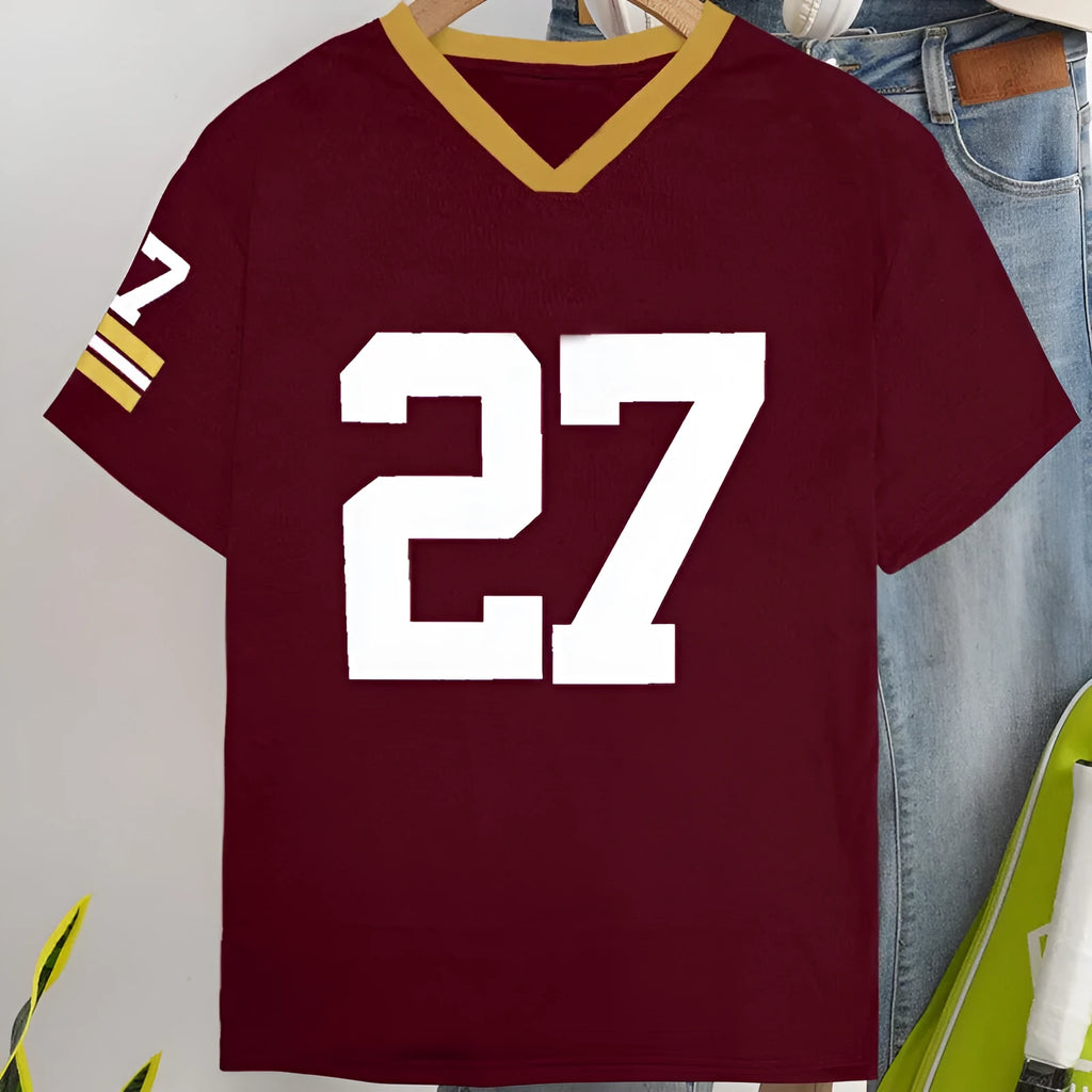 Red cotton t-shirt with digital printing letter design, loose casual style