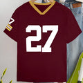 Red cotton t-shirt with digital printing letter design, loose casual style