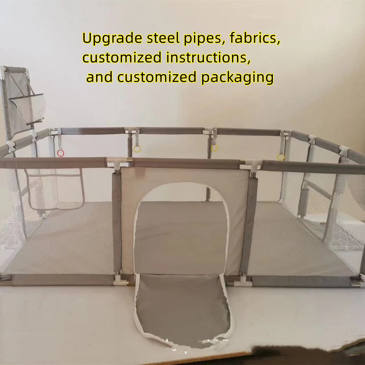 Children's playpen tent with stainless steel frame and Oxford cloth fabric in available colours
