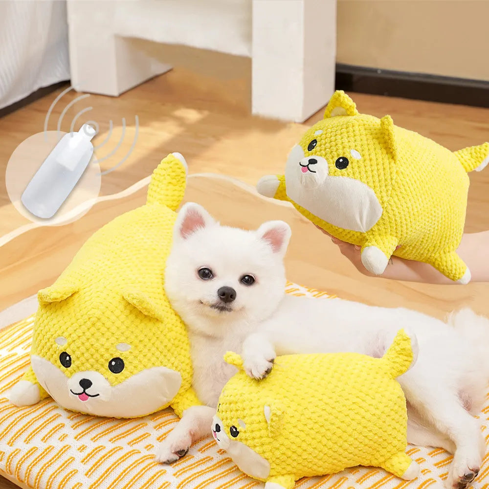 Plush dog toy with bite-resistant fabric and squeaker for puppy teeth cleaning in large and medium sizes
