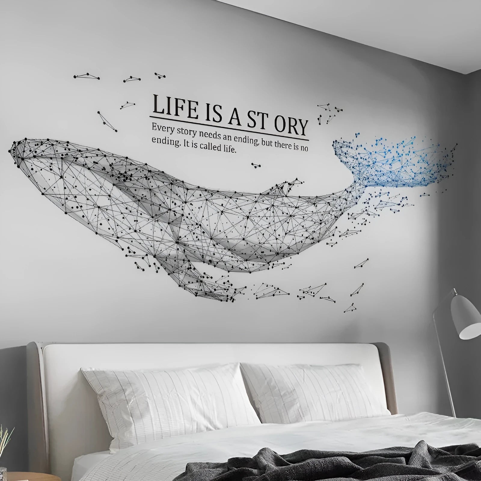 Wall sticker mural with whale design, PVC, 145cm by 62cm, antistatic, waterproof for living room