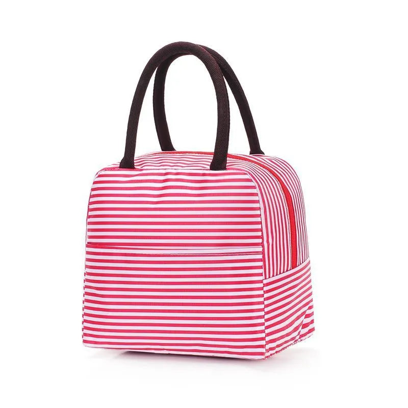 Insulated thermal lunch bag handbag in Oxford cloth with aluminium foil, showing colour options.