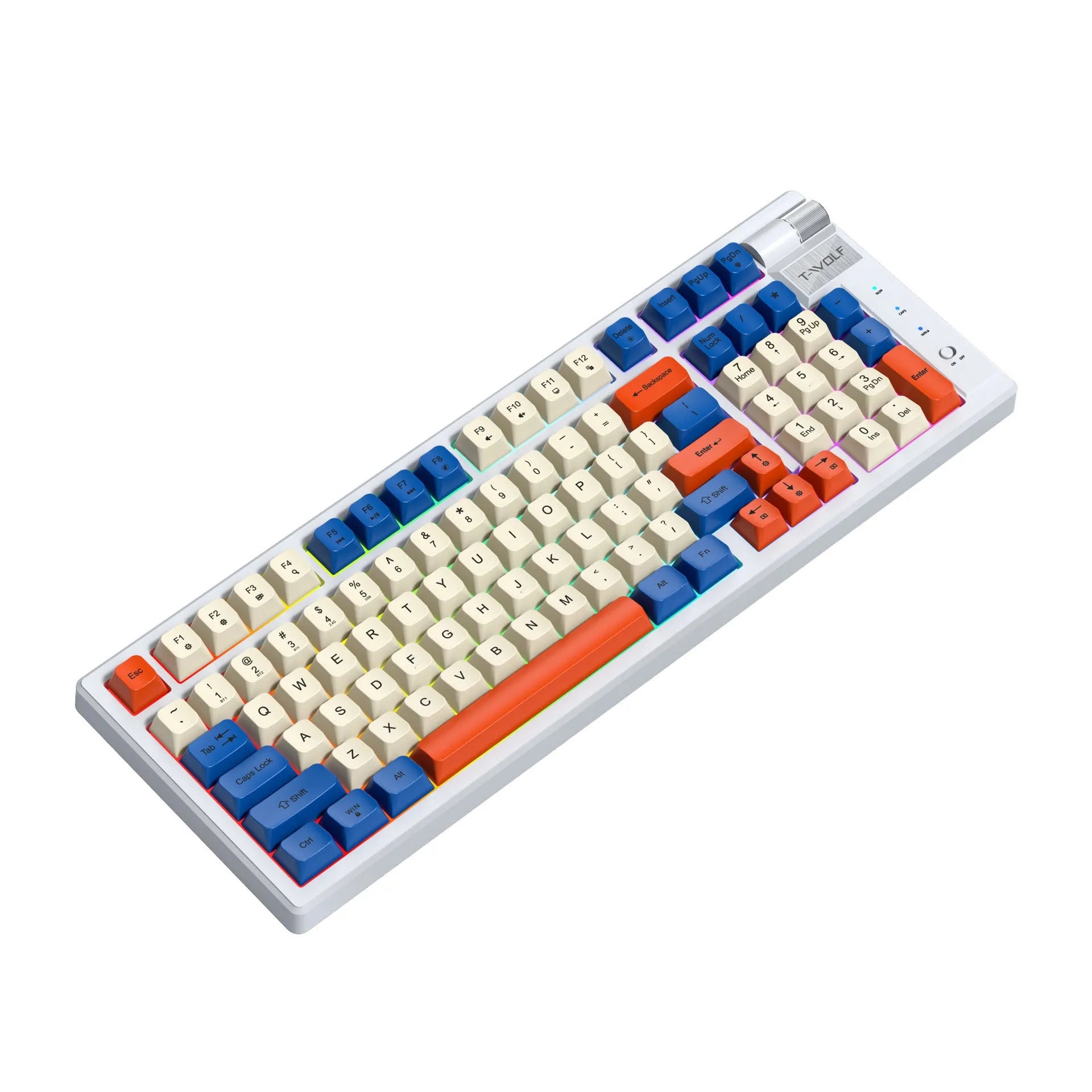 Bluetooth mechanical gaming keyboard with charging cable in Black Red or Blue Orange colours