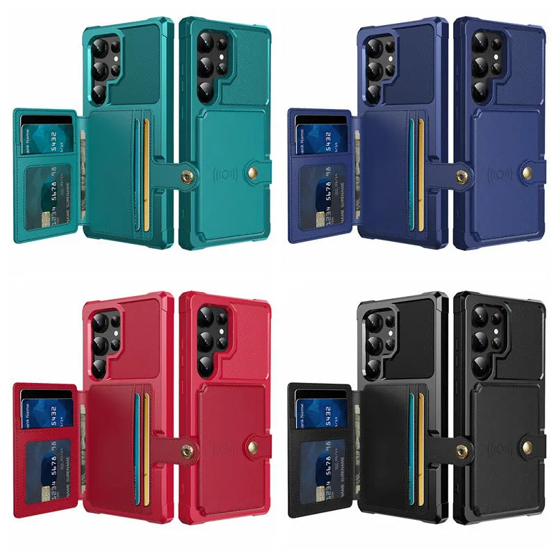 Card-inserting TPU PC protective back cover for Samsung S23 phone case in black