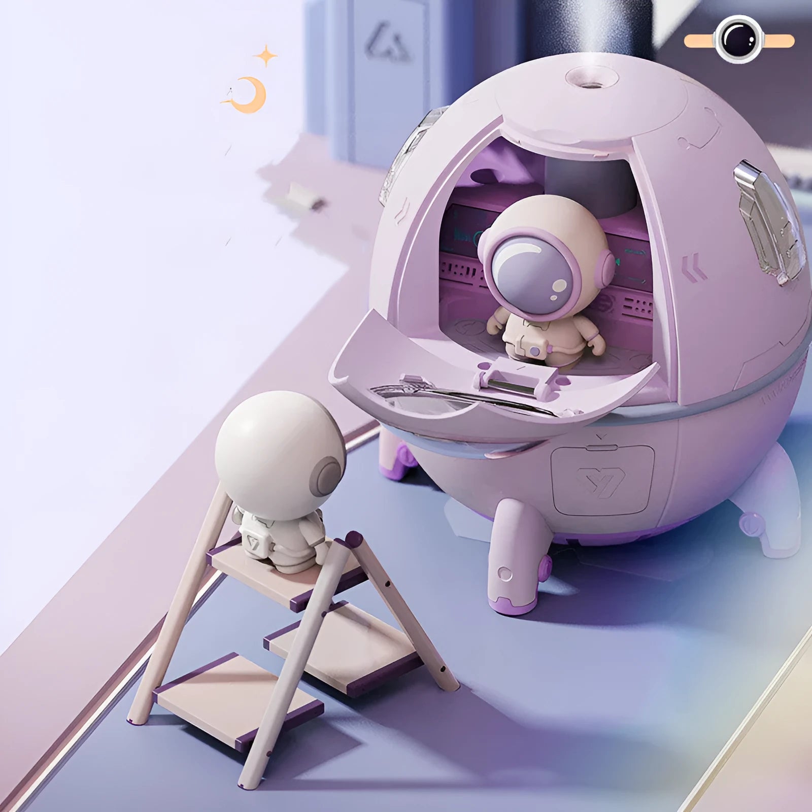 White USB astronaut humidifier vase-shaped ornament with 220ml water tank on desktop