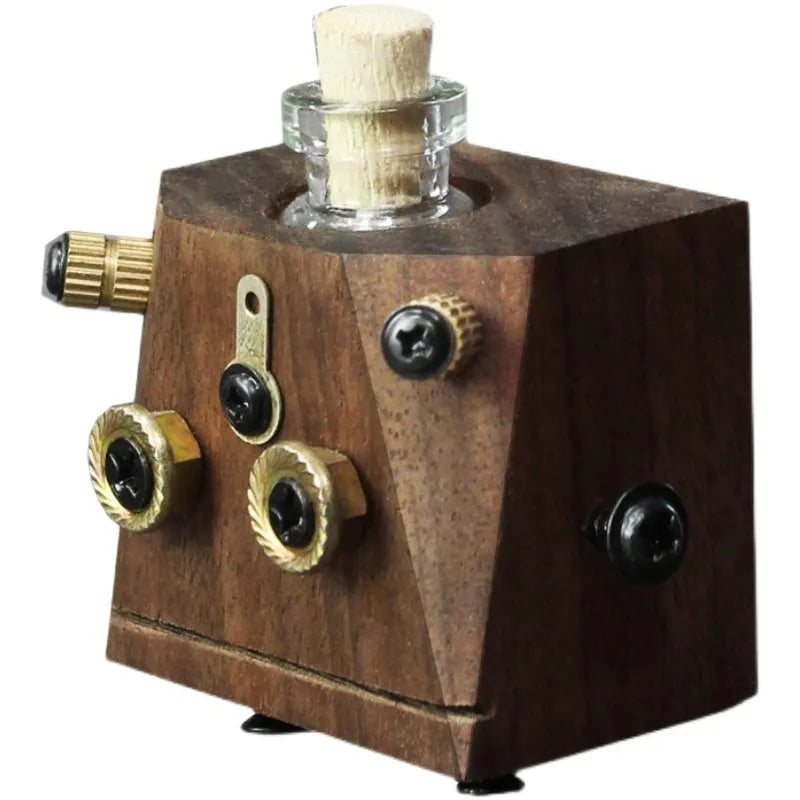 Wooden square robot car decoration with essential oil bottle in creative trend style
