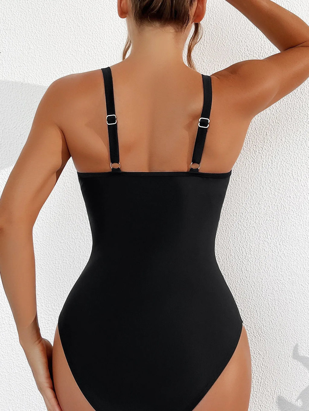 Black mesh halter bikini one-piece swimsuit for women in nylon fabric