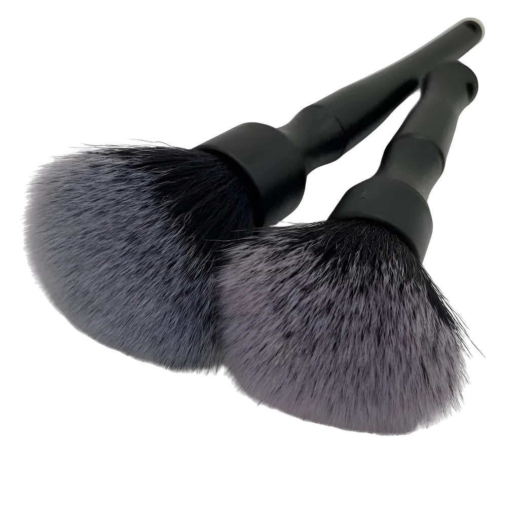Black car detailing brush with pig hair bristles for interior cleaning
