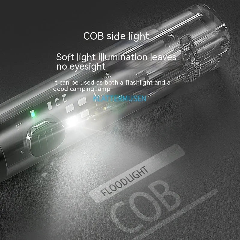 Black portable outdoor flashlight with USB charging cable