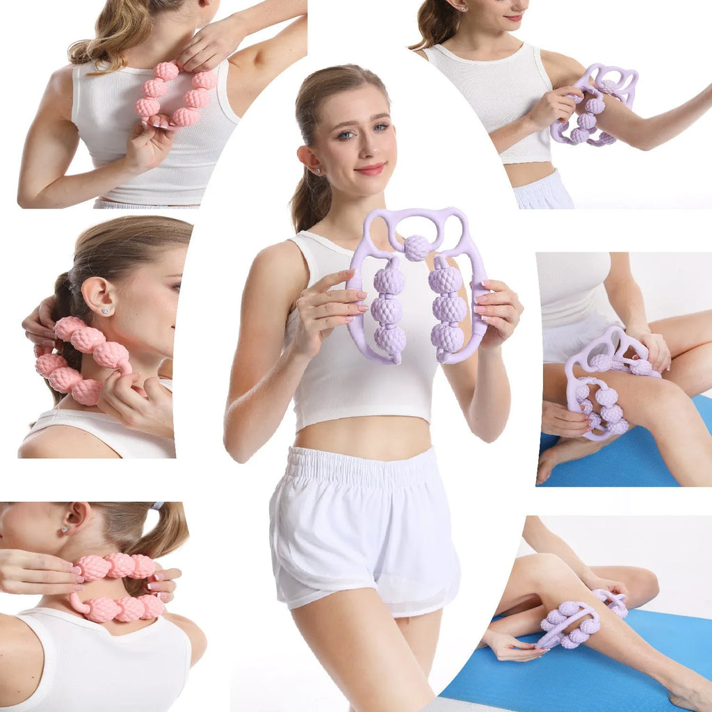 Bear double row ring clip leg massager showing ten three rounds massage points in autumn cherry pink colour