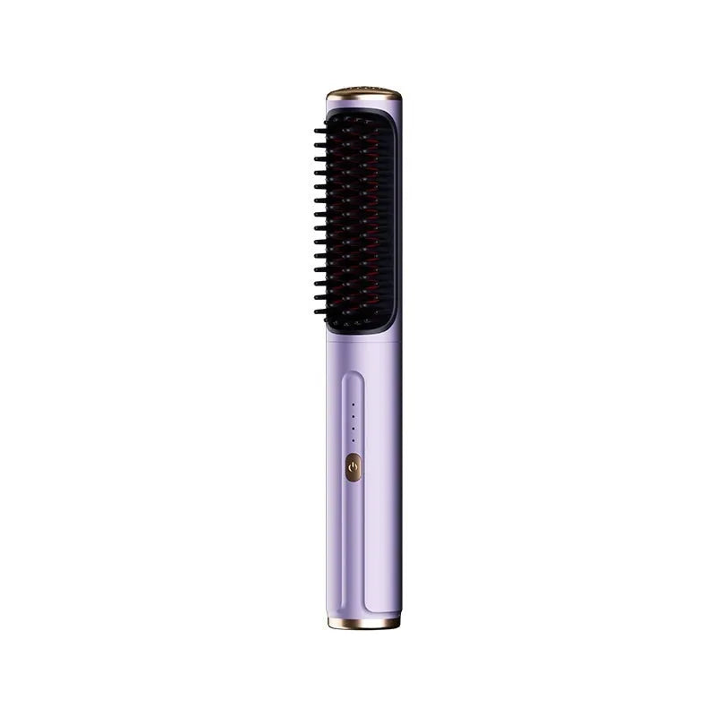 Wireless straight comb hair styling tool in rose gold colour with ceramic plates