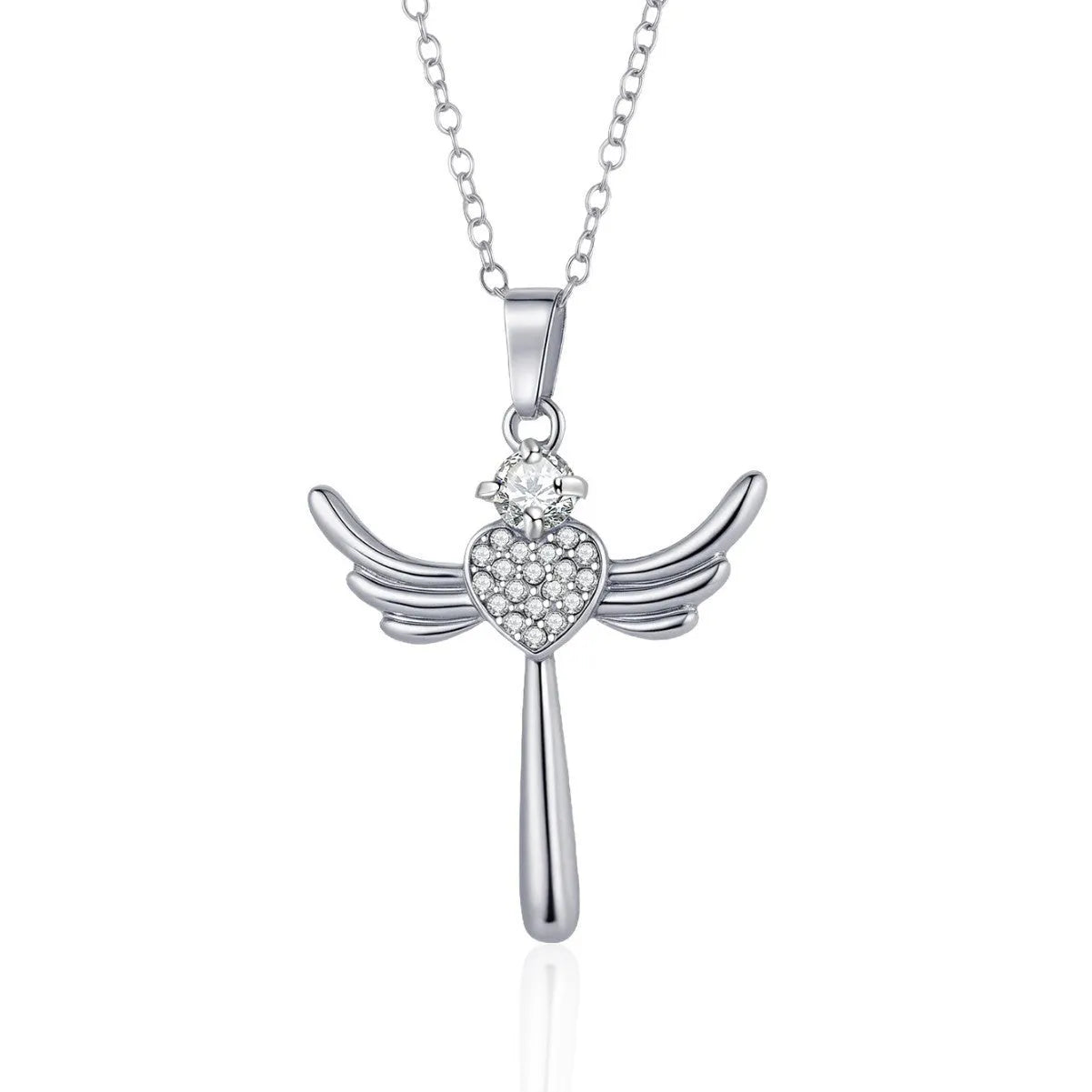 Silver titanium steel heart-shaped angel wings pendant clavicle chain cross necklace for women